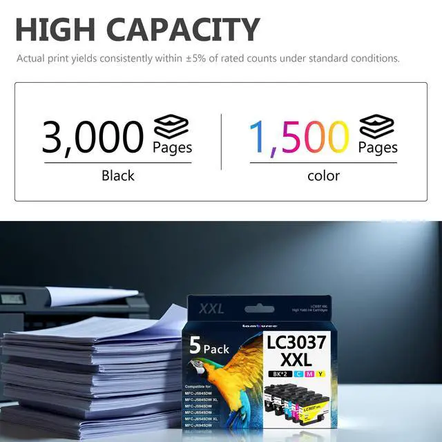 Alt view image 4 of 7 - LC3037XXL Ink Cartridges with Super High-Yield Replacement for Brother LC3037 Work for MFC-J5945DW MFC-J5845DW MFC-J5845DWXL MFC-J6545DW MFC-J6545DWXL MFC-J6945DW Printers (5 Pack)