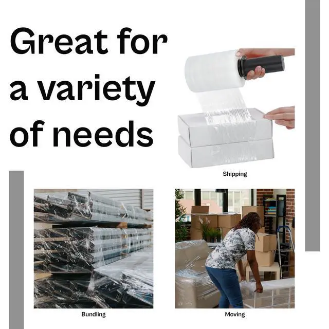 Alt view image 7 of 7 - PSBM Mini Stretch Wrap with Extended Core Spinner Handles, 12 Rolls 5 Inch x 700 Feet 120 Gauge Heavy Duty Clear Plastic Wrap Industrial Strength Shrink Film for Moving, Packing & Shipping
