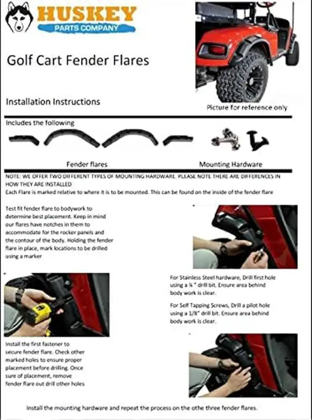 Alt view image 5 of 5 - Huskey 4PCS EZGO TXT Golf Cart Fender Flares With Self-Taping Screws For 1996-2013 Gas/Electric Models, Constructed of Impact-Resistant ABS plastic & Recommended for Lifted GolfCart with Offroad Tires