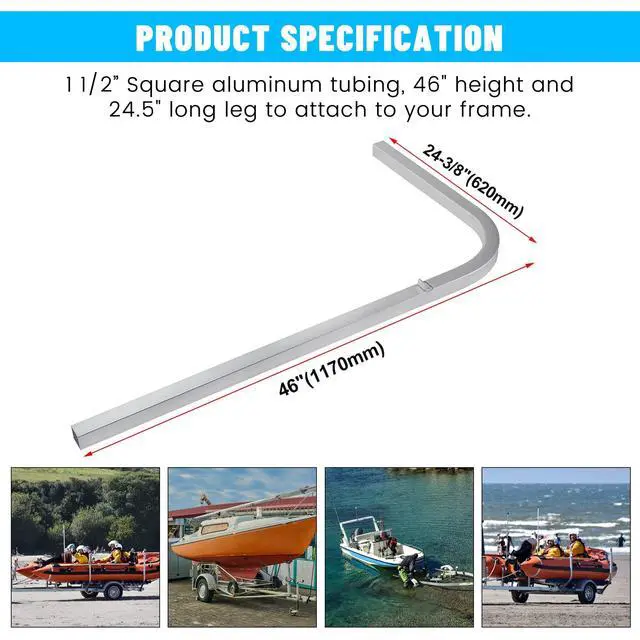 Alt view image 5 of 7 - 46" Boat Trailer Square Guide On Poles Aluminum Rustproof 1 1/2" Tubing Square for Ski Boats, Fishing Boats, Sailboat Trailers