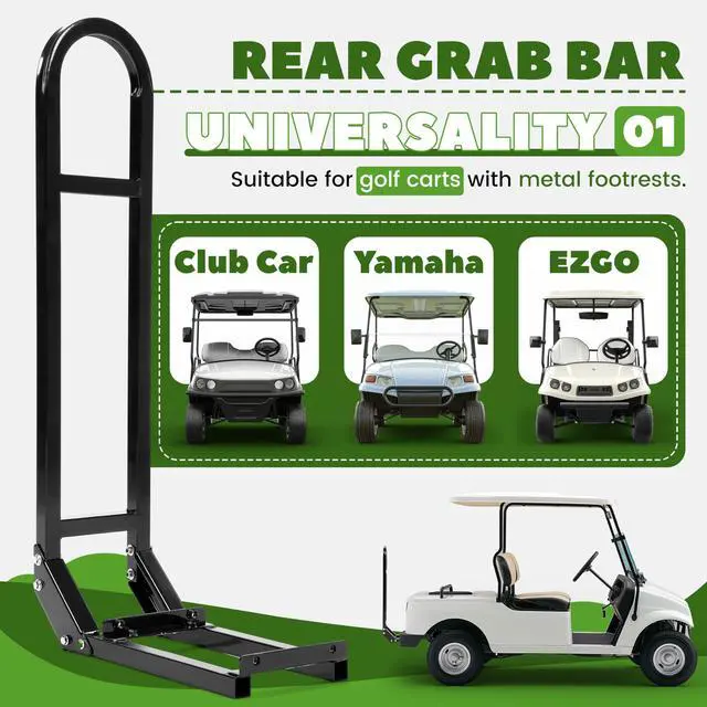 Alt view image 2 of 7 - Rear Safety Grab Bar Compatible with Yamaha Club Car EZGO Golf Cart Heavy Duty Rear Seat Hand Rail Grab Bar Black