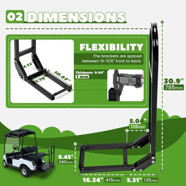 Alt view image 3 of 7 - Rear Safety Grab Bar Compatible with Yamaha Club Car EZGO Golf Cart Heavy Duty Rear Seat Hand Rail Grab Bar Black