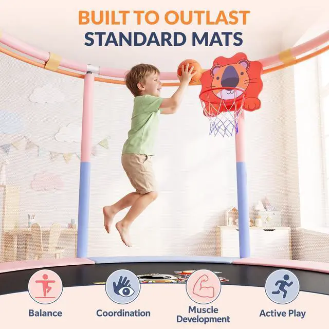 Alt view image 4 of 7 - 60'' Toddler Trampoline with Safety Enclosure Net, Trampoline for Kids Certified by ASTM USA 2-8 Year Old for Indoor, Lawn Garden