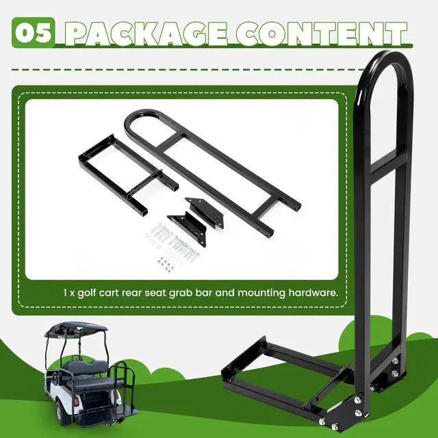 Alt view image 6 of 7 - Rear Safety Grab Bar Compatible with Yamaha Club Car EZGO Golf Cart Heavy Duty Rear Seat Hand Rail Grab Bar Black