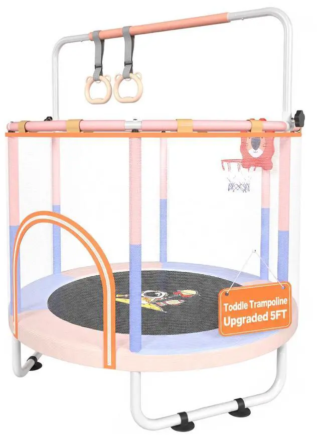 Main image of 60'' Toddler Trampoline with Safety Enclosure Net, Trampoline for Kids Certified by ASTM USA 2-8 Year Old for Indoor, Lawn Garden