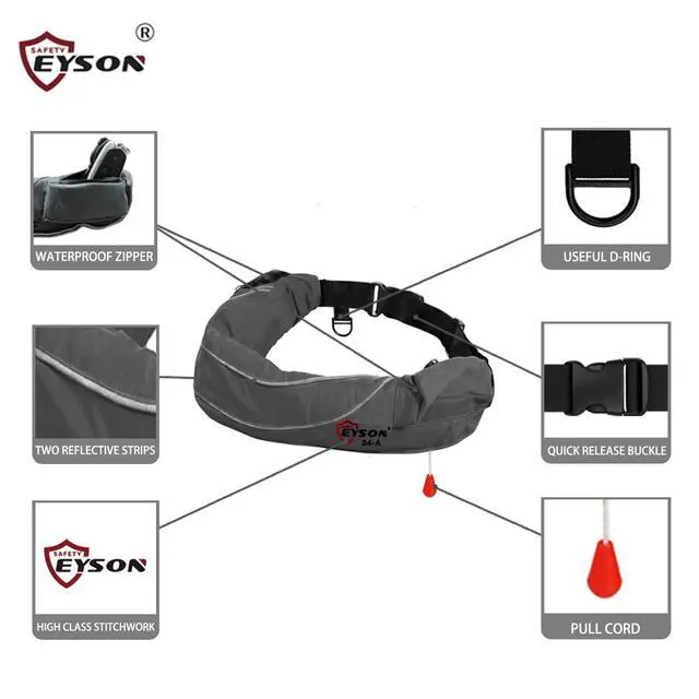 Alt view image 4 of 7 - Inflatable Life Jacket Life Vest Life Ring Belt Pack Waist Bag Automatic