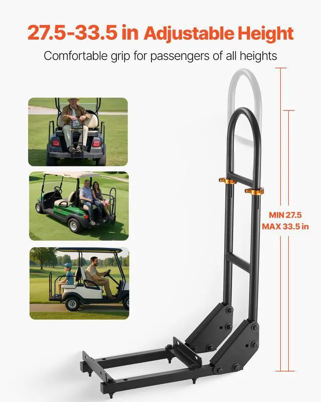 Alt view image 3 of 7 - Golf Cart Rear Seat Grab Bar, Compatible with Yamaha Club Car EZGO, Most Golf Carts with Metal Footplates, No Modification Needed, 27.5 to 33.5 Inch Height Adjustable