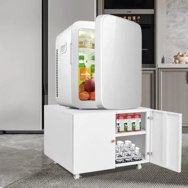Main image of Fridge Cabinet Metal Large Fridge Stand with Storage Mobile Printer Stand on Wheels with Doors and Adjustable Shelf Rolling Printer Table Cart for Home Office Small Space (White-17.72''H)