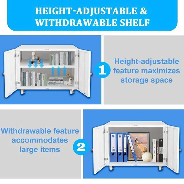 Alt view image 4 of 7 - Fridge Cabinet Metal Large Fridge Stand with Storage Mobile Printer Stand on Wheels with Doors and Adjustable Shelf Rolling Printer Table Cart for Home Office Small Space (White-17.72''H)