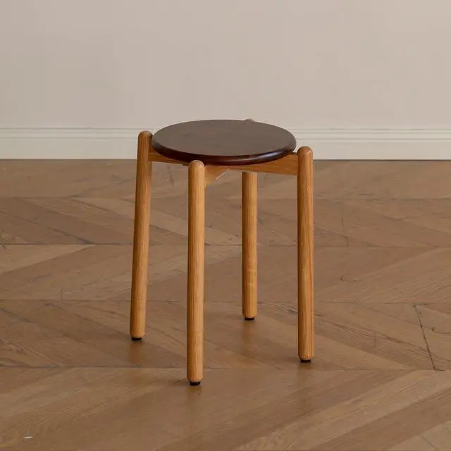 Main image of Oak Stackable Stool, Small Plant Stand, Round Wooden Stool for Dining Room, Living Room, Entryway, Classroom, School, 15.4" x 15.4" x 16.7, Walnut Natural
