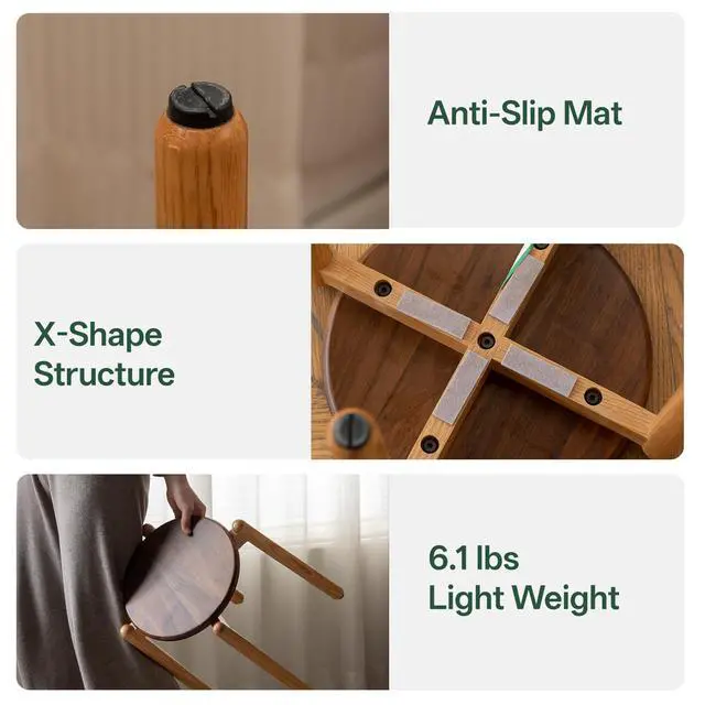 Alt view image 4 of 7 - Oak Stackable Stool, Small Plant Stand, Round Wooden Stool for Dining Room, Living Room, Entryway, Classroom, School, 15.4" x 15.4" x 16.7, Walnut Natural