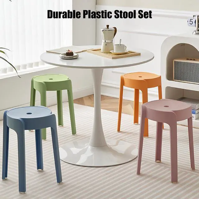 Alt view image 2 of 7 - 6Pcs Plastic Stool Stackable, Portable Round Nesting Stools 330lbs Load Bearing Backless Bar Stool Seating for Home Classroom Outdoor