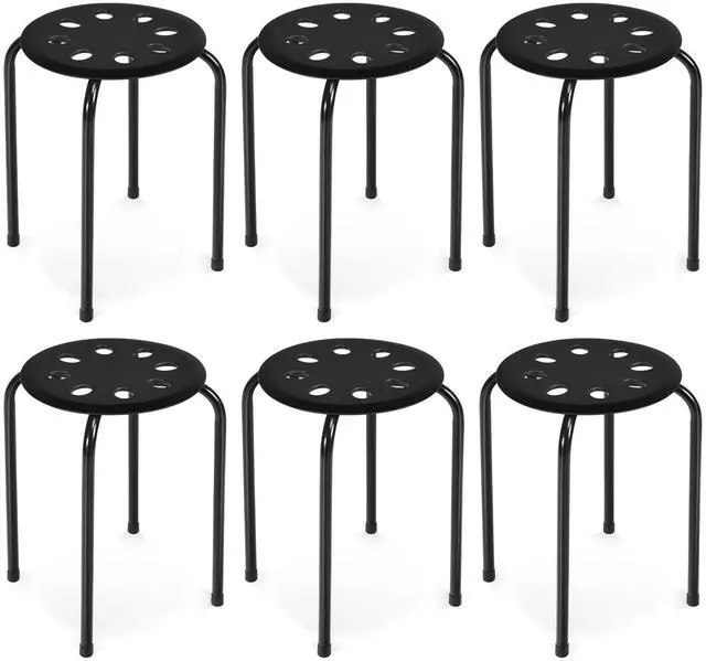 Main image of 17.5-inch Height 6-Pack Round Plastic Stack Stools, Black | Backless School Classroom Decoration Stools with Metal Frame, Portable Stackable Chairs for Kids Children Students