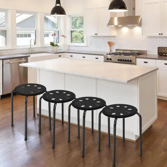 Alt view image 2 of 7 - 17.5-inch Height 6-Pack Round Plastic Stack Stools, Black | Backless School Classroom Decoration Stools with Metal Frame, Portable Stackable Chairs for Kids Children Students