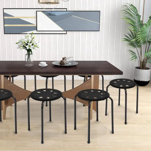 Alt view image 4 of 7 - 17.5-inch Height 6-Pack Round Plastic Stack Stools, Black | Backless School Classroom Decoration Stools with Metal Frame, Portable Stackable Chairs for Kids Children Students