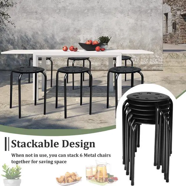 Alt view image 7 of 7 - 17.5-inch Height 6-Pack Round Plastic Stack Stools, Black | Backless School Classroom Decoration Stools with Metal Frame, Portable Stackable Chairs for Kids Children Students