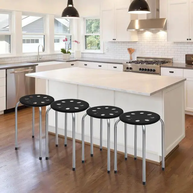 Alt view image 4 of 7 - 17.5-inch Height 6-Pack Round Plastic Stack Stools, Black+Grey | Backless School Classroom Decoration Stools with Metal Frame, Portable Stackable Chairs for Kids Children Students