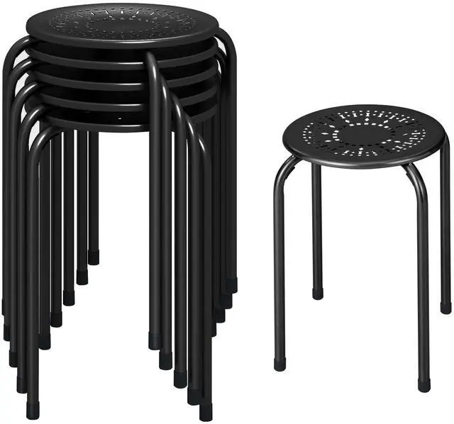 Main image of 6-Pack Metal Stackable Stools, 17.5'' Backless Nesting With Round Top, Metal Frame for Home Office School, Adults Students Flexible Seating, Portable Classroom Set of 6 (Black)