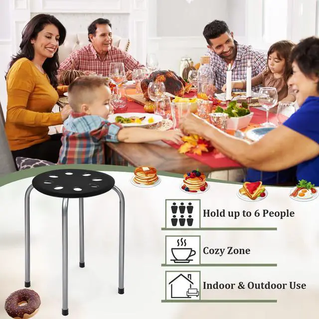 Alt view image 7 of 7 - 17.5-inch Height 6-Pack Round Plastic Stack Stools, Black+Grey | Backless School Classroom Decoration Stools with Metal Frame, Portable Stackable Chairs for Kids Children Students