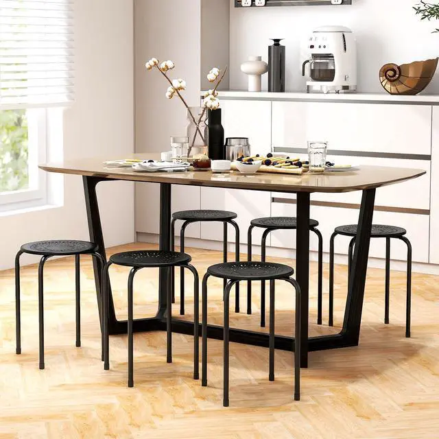 Alt view image 2 of 7 - 6-Pack Metal Stackable Stools, 17.5'' Backless Nesting With Round Top, Metal Frame for Home Office School, Adults Students Flexible Seating, Portable Classroom Set of 6 (Black)