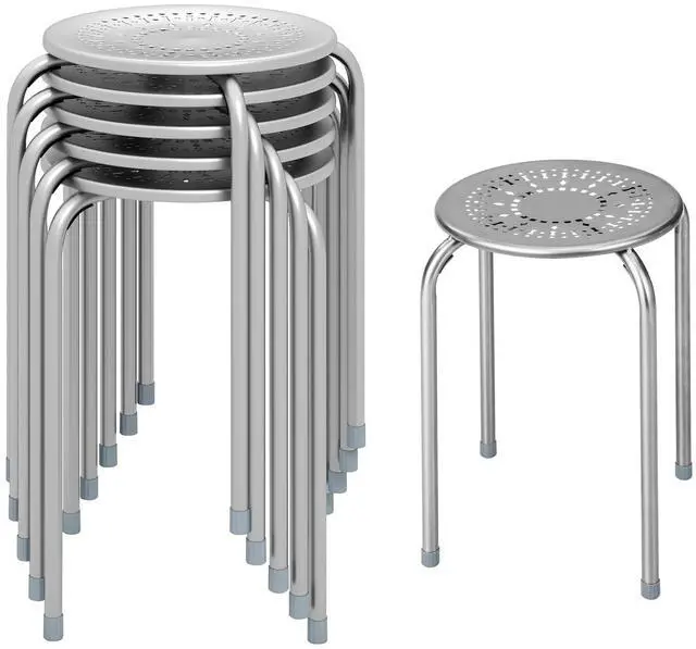 Main image of 6-Pack Metal Stackable Stools, 17.5 Backless Nesting Stools w/Round Top, Metal Frame for Home Office School, Adults Students Flexible Seating, Portable Classroom Stools Set of 6 (Grey)
