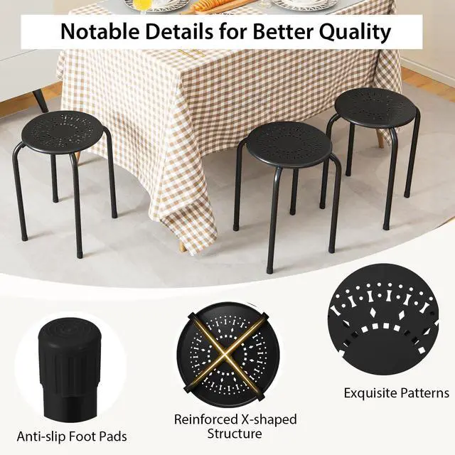 Alt view image 7 of 7 - 6-Pack Metal Stackable Stools, 17.5'' Backless Nesting With Round Top, Metal Frame for Home Office School, Adults Students Flexible Seating, Portable Classroom Set of 6 (Black)