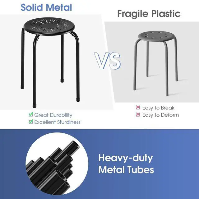 Alt view image 5 of 7 - 6-Pack Metal Stackable Stools, 17.5'' Backless Nesting With Round Top, Metal Frame for Home Office School, Adults Students Flexible Seating, Portable Classroom Set of 6 (Black)