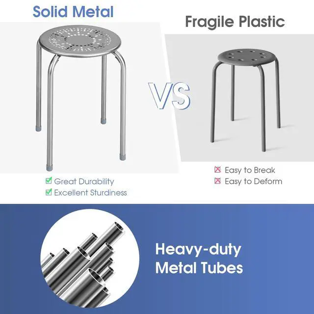 Alt view image 5 of 7 - 6-Pack Metal Stackable Stools, 17.5 Backless Nesting Stools w/Round Top, Metal Frame for Home Office School, Adults Students Flexible Seating, Portable Classroom Stools Set of 6 (Grey)