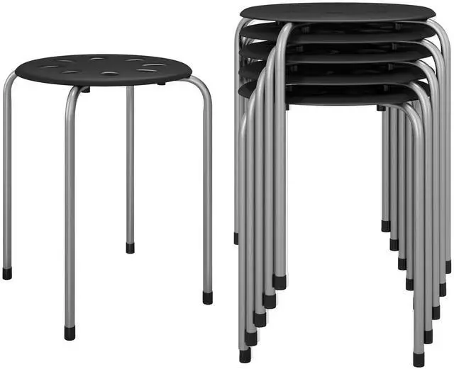 Main image of Stackable Stools Set of 6, 17.5in Portable Stacking Bar Stool Grey Classroom Stools with Iron Legs Round Nesting Chairs Flexible Seating for Home Office School
