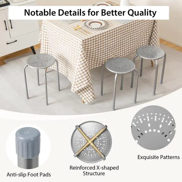 Alt view image 7 of 7 - 6-Pack Metal Stackable Stools, 17.5 Backless Nesting Stools w/Round Top, Metal Frame for Home Office School, Adults Students Flexible Seating, Portable Classroom Stools Set of 6 (Grey)