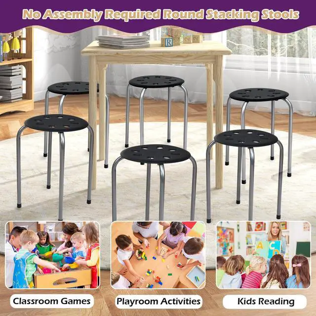 Alt view image 6 of 7 - Stackable Stools Set of 6, 17.5in Portable Stacking Bar Stool Grey Classroom Stools with Iron Legs Round Nesting Chairs Flexible Seating for Home Office School