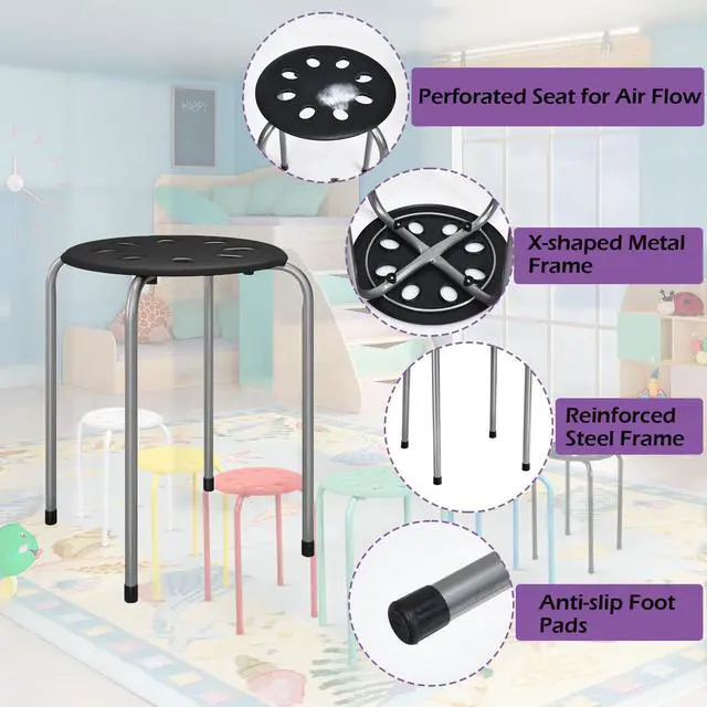Alt view image 5 of 7 - Stackable Stools Set of 6, 17.5in Portable Stacking Bar Stool Grey Classroom Stools with Iron Legs Round Nesting Chairs Flexible Seating for Home Office School