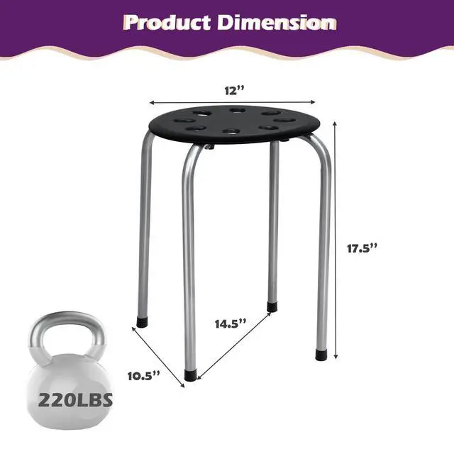 Alt view image 3 of 7 - Stackable Stools Set of 6, 17.5in Portable Stacking Bar Stool Grey Classroom Stools with Iron Legs Round Nesting Chairs Flexible Seating for Home Office School