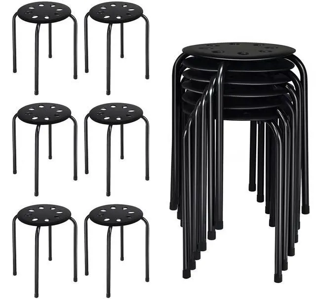 Main image of Stackable Stools Set of 6, 17.5in Portable Stacking Bar Stool Black Classroom Stools with Iron Legs Round Nesting Chairs Flexible Seating for Home Office School