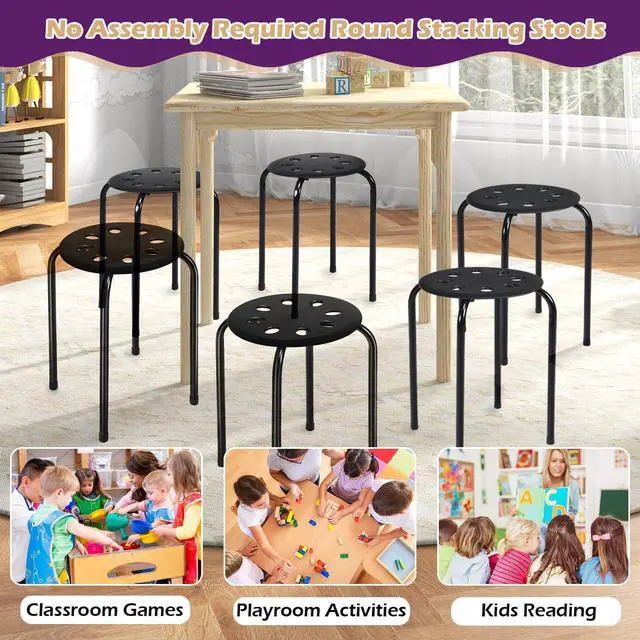 Alt view image 6 of 7 - Stackable Stools Set of 6, 17.5in Portable Stacking Bar Stool Black Classroom Stools with Iron Legs Round Nesting Chairs Flexible Seating for Home Office School