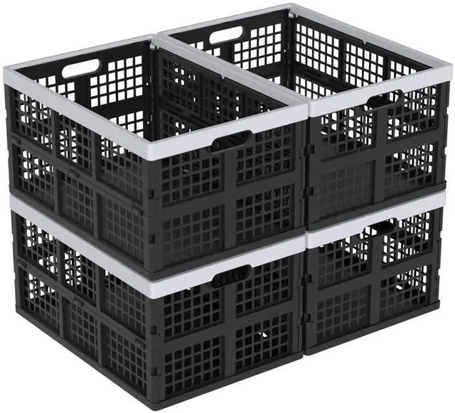 Main image of 42 L Plastic Stacking Collapsible Storage Crates, 4 Packs | Folding Crate