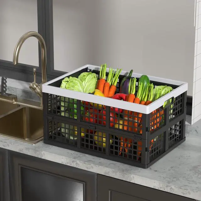 Alt view image 2 of 7 - 42 L Plastic Stacking Collapsible Storage Crates, 4 Packs | Folding Crate