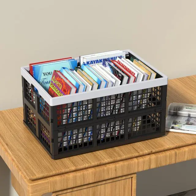 Alt view image 3 of 7 - 42 L Plastic Stacking Collapsible Storage Crates, 4 Packs | Folding Crate