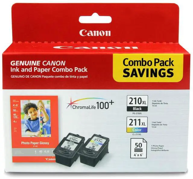 Main image of PG-210 XL / CL-211 XL Genuine Ink Value Pack (2 Cartridges) with 50-Sheet Photo Paper, Compatible with MX320/330/340/350/410/420, MP240/250/270/280/480/490/495, iP2702