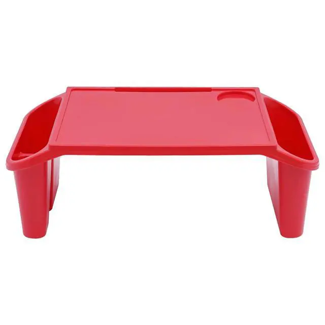 Alt view image 4 of 7 - 12Pcs Kids Lap Desk Tray, Portable Activity Table, Portable Lap Bed Table with Side Pockets, Plastic Lap Desk for Classroom Children Car Activity Eating Floor (12, Red)