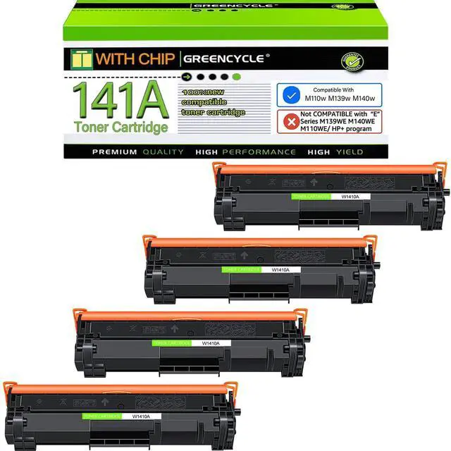 Main image of Compatible 141A W1410A Toner Cartridge for HP M140w M110w | Black 141A toner, 4-pack with chip. For HP Laser Jet MFP M140w & M110w. High page yield