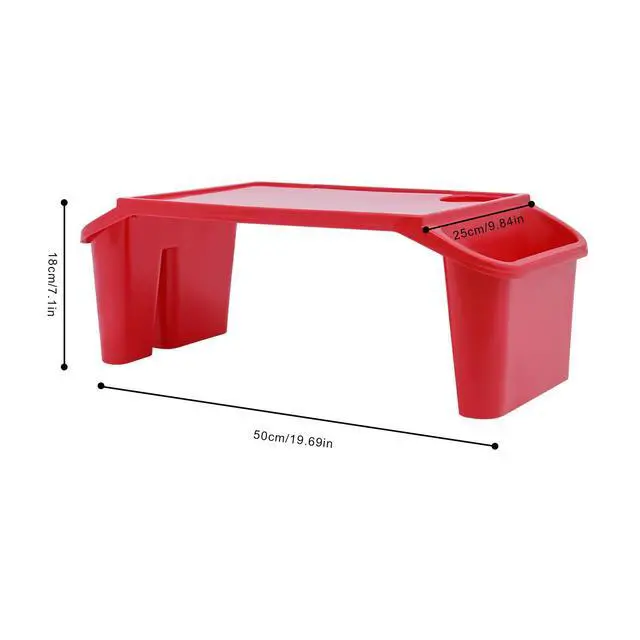 Alt view image 6 of 7 - 12Pcs Kids Lap Desk Tray, Portable Activity Table, Portable Lap Bed Table with Side Pockets, Plastic Lap Desk for Classroom Children Car Activity Eating Floor (12, Red)