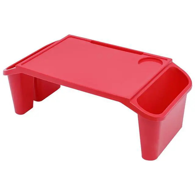 Alt view image 5 of 7 - 12Pcs Kids Lap Desk Tray, Portable Activity Table, Portable Lap Bed Table with Side Pockets, Plastic Lap Desk for Classroom Children Car Activity Eating Floor (12, Red)