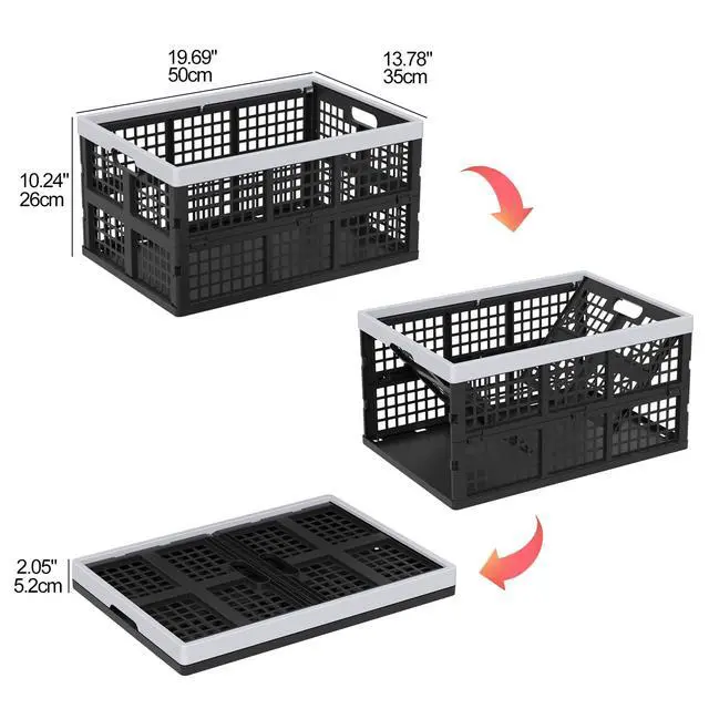 Alt view image 5 of 7 - 42 L Plastic Stacking Collapsible Storage Crates, 4 Packs | Folding Crate