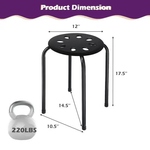 Alt view image 3 of 7 - Stackable Stools Set of 6, 17.5in Portable Stacking Bar Stool Black Classroom Stools with Iron Legs Round Nesting Chairs Flexible Seating for Home Office School