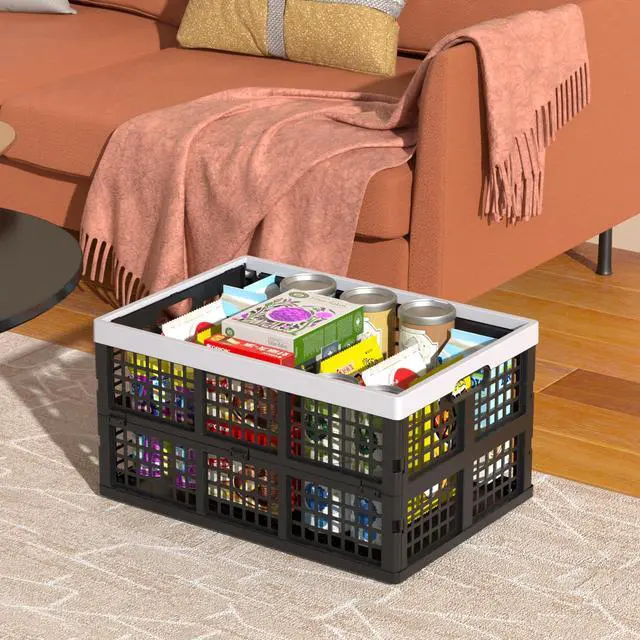 Alt view image 7 of 7 - 42 L Plastic Stacking Collapsible Storage Crates, 4 Packs | Folding Crate