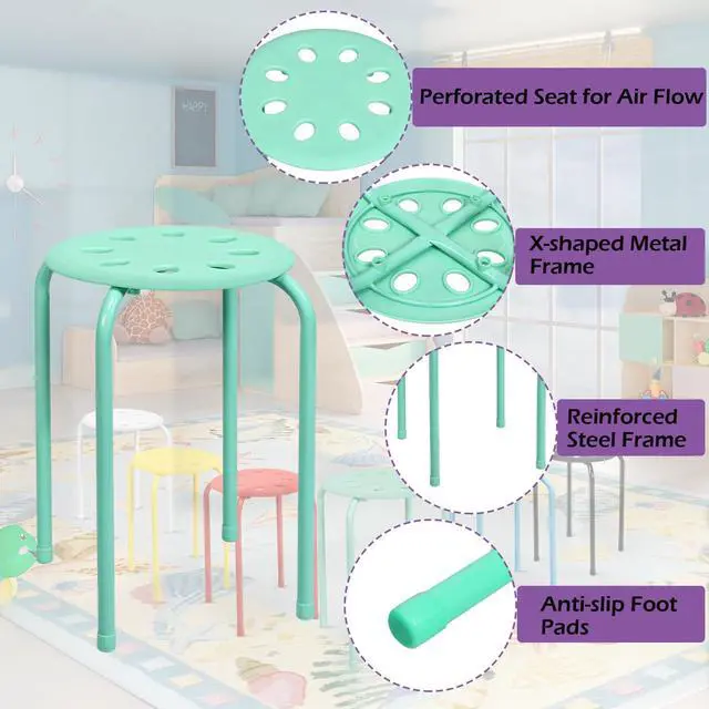 Alt view image 5 of 7 - Stackable Stools Set of 6, 17.5in Portable Stacking Bar Stool Colorful Classroom Stools with Iron Legs Round Nesting Chairs Flexible Seating for Home Office School