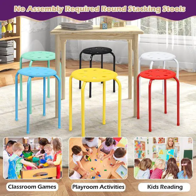 Alt view image 6 of 7 - Stackable Stools Set of 6, 17.5in Portable Stacking Bar Stool Colorful Classroom Stools with Iron Legs Round Nesting Chairs Flexible Seating for Home Office School