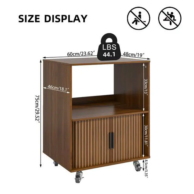 Alt view image 2 of 7 - Printer Stand, 2-Tier Rolling Printer Cart with Wheels and Sliding Door, Under Desk Printer Table for Home Office, Walnut, 23.62" (Walnut)