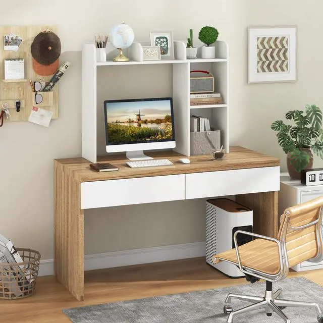 Alt view image 3 of 7 - Desktop Bookshelf, 3-Tier Desk Organizer Shelves with 5 Display Rack, Countertop Storage Bookcase for Computer Desk, Desk Hutch Shelf for Top of Desk, Dorm, Home, Office (White)